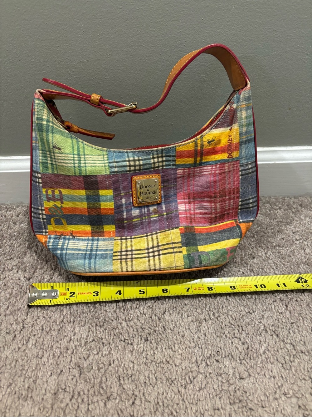 Vintage Dooney & Bourke Madras Picnic Ants Plaid Leather Shoulder Bag - Picture 8 of 9